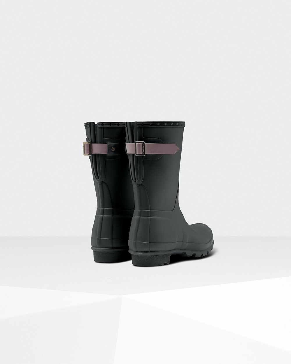 Botas de Lluvia Cortas Hunter Mujer - Original Back Adjustable - Verdes Oscuro/Morados - LKSJZVG-19